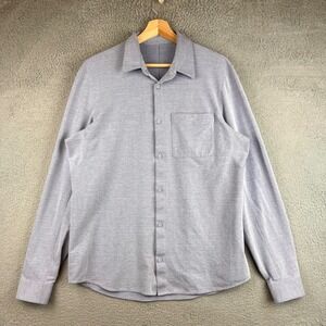 Lululemon Mens Commission Long Sleeve Shirt Light Grey Blue Button Down Large